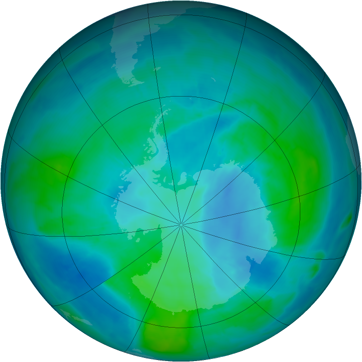 Antarctic ozone map for 23 February 2015